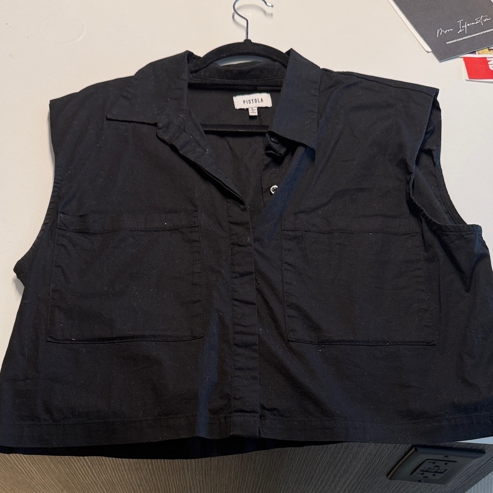 Pistola Midnight Black Sleeveless Button Up Top